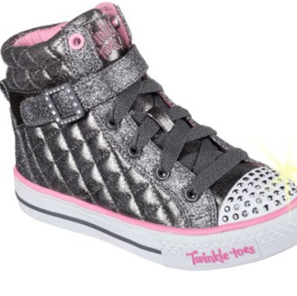 Twinkle Toes by Skechers light up high top silver sneakers SZ US 2
